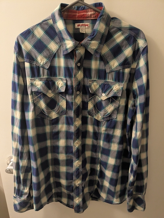 True Religion Other - True Religion Blue and White Plaid Western Button-Down Shirt